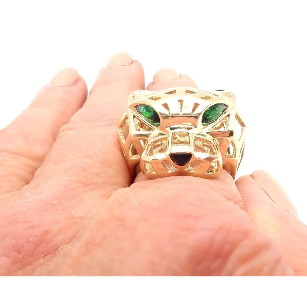 Authentic! Cartier Panther Panthere 18k Yellow Gold Tsavorite Onyx Large Ring - Picture 11 of 12